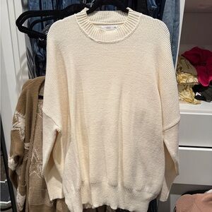 TALULAH Cream Crew Neck Sweater with Ribbed Detailing